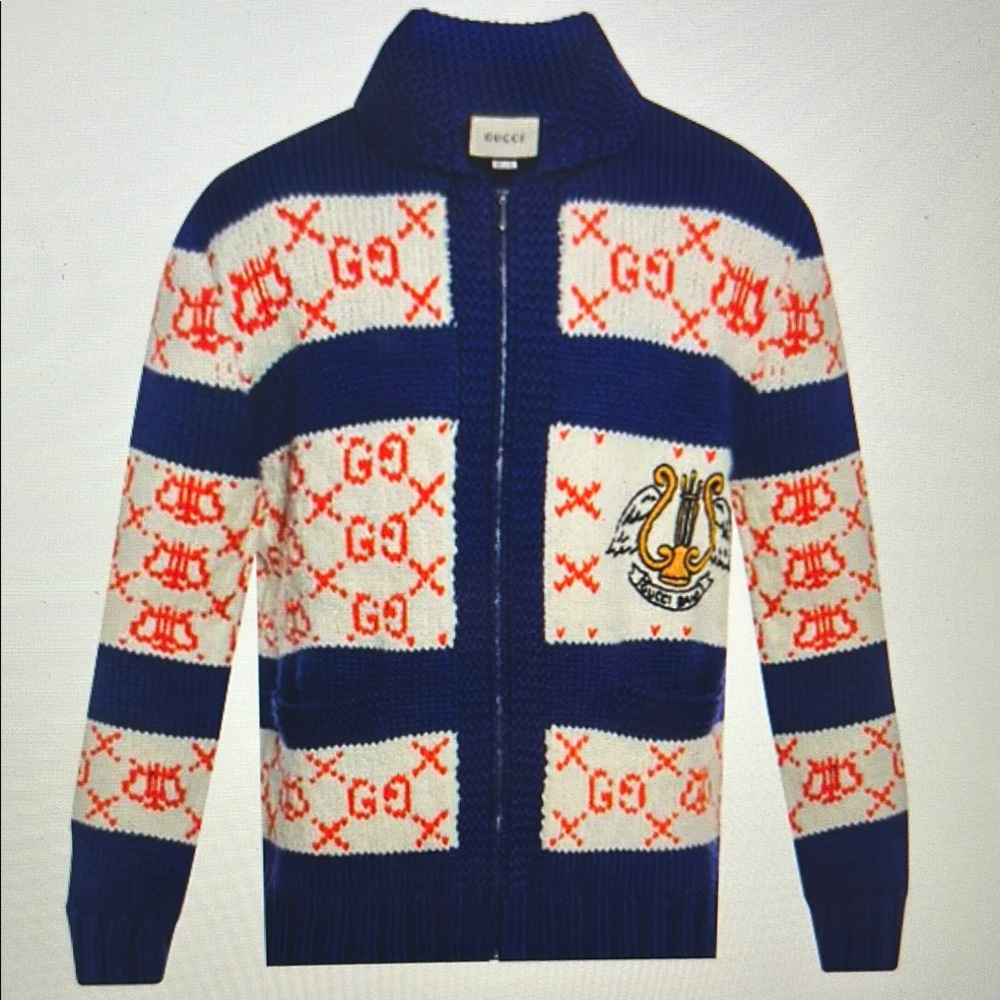 Gucci Blue and White Zip Up Sweater